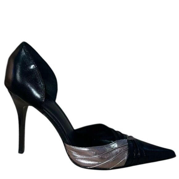 Black and Silver D'Orsay Pointed Toe Heels (W 7.5) - Picture 8 of 12